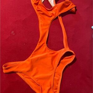 Vibrant Orange Cutout Swimsuit
